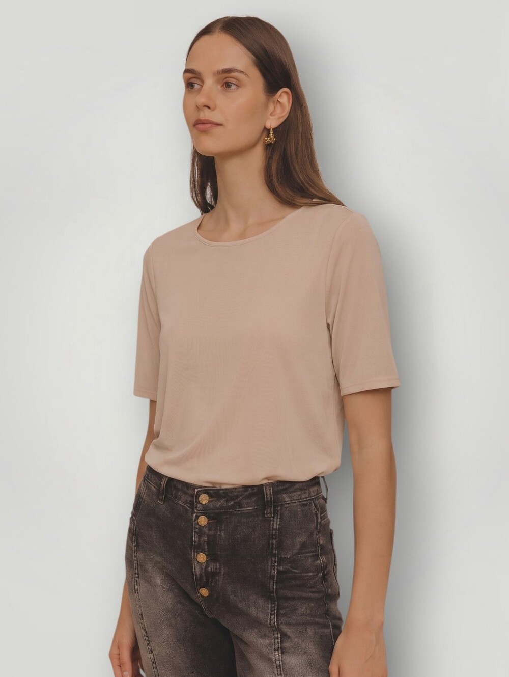 LOFT Versa Sheer Mesh Top XL Nude Blush‎ 3/4 Sleeve Stretch Sheerlayering New
